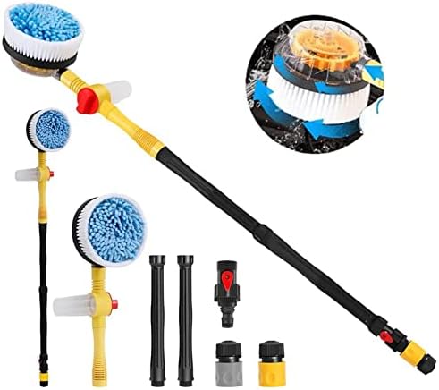 2023 New Auto Rotating Retractable Car Wash Brush, Car Wash Brush with Long Handle, 360° Spin Car Mop Automatically Foams Car Wash Kit, Removable Microfiber Car Cleaning Brush for Car RV Truck Garden
