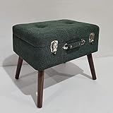 Color: verde oscuro. Puff arcón Maleta Verde Oscuro de Tela y Madera de 50x35x45 cm - LOLAhome
