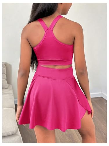 Girl's Workout Solid Color Tank and High Waisted Skorts Set Athletic Sports Running Skirt with Pockets2