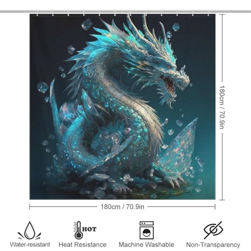 Rideau de douche dragon 183x183 cm en polyester lavable pour baignoire