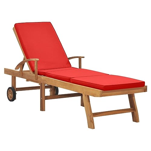 Tidyard Sonnenliege Gartenliege Relaxliege Freizeitliege Gartenmöbel Liege Holzliege Strandliege Saunaliege Liegestuhl mit Auflage Massivholz Teak Rot