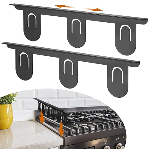 RECAPS Stainless Steel Extendable Stove Gap Covers Fliter 13.8"to 27.5"in, Stove Side Gap Covers for Kitchen, Heat Resistant Oven Crack Guard for Counter (2 Packs,Black) by RECAPS - Used condition - CA$20.06