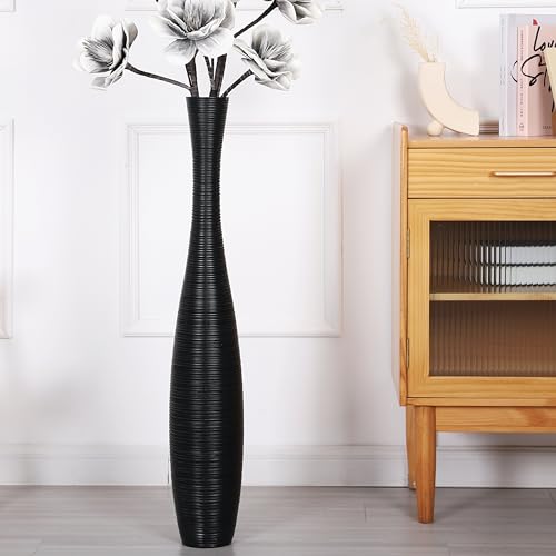 Leewadee Grand Vase A Poser Au Sol 85 cm Haut - Vase De Sol pour Fleur Ou Pampa, Noir, Résine
