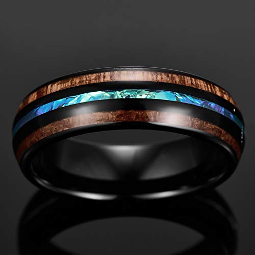 Vakki Hawaiian Koa Wood Rings for Men Women 6mm Domed Black Tungsten Wedding Bands Engraved I Love You Size 9.5