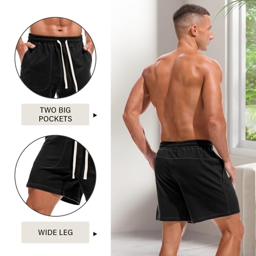 AMY COULEE Mens Casual Sweat Shorts 5 inch Loose Fit Cotton Workout Shorts with Pockets3