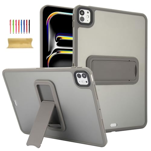 Dteck for iPad Pro 11-inch (M4/M5) 2024/2025 Release Thin Clear Case with Foldable Kickstand, Slim Fit and Lightweight, Scratch Resistant Protective Simple Transparent Tablet Back Cover Shell, Gray