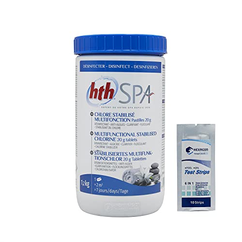HTH Spa Chlore Multifonction REGULIER Pastilles 20g - 1,2kg | Chlore Stabilisé Multiaction - Désinfection Régulière Multifonction - Dissolution Lente + 10...