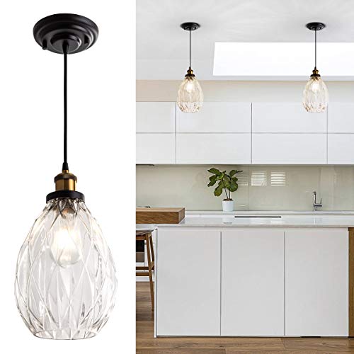 Flash Deals - 50% OFF Modern Glass Pendant Hanging Lighting, Mini Adjustable Farmhouse Light with Brushed Nickel Finish E26 Base Ceiling Lamp Rustic Style for Kitchen Island Cafe Bar Porch Foyer Dining Room