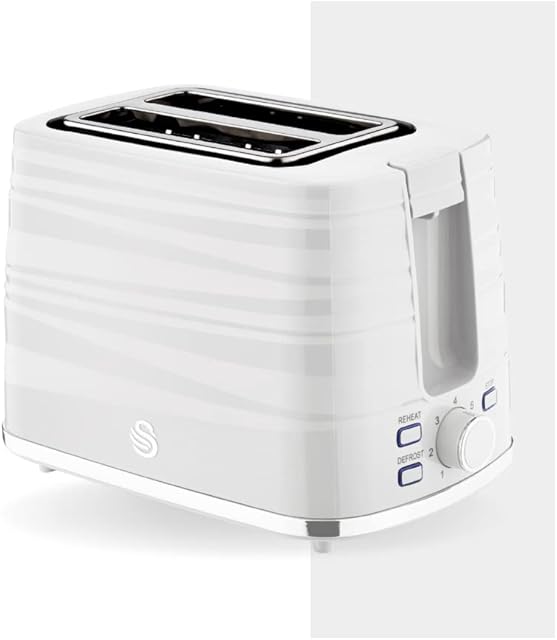 Swan ST31050WN, 2 Slice Symphony Toaster, High Gloss and Matt Finish, 930 Watt, White, Plastic