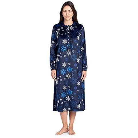 Ashford & Brooks Women's Mink Fleece Long Sleeve Nightgown - Navy Frozen Snowflake - 2X Cover