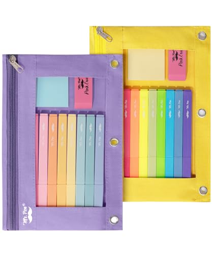 Image of Mr. Pen- Pencil Pouch for 3 Ring Binder, 2 Pack, 10 inchx6.75 inch, Smooth Zipper | Clear Window, Large Capacity Pencil Case with 3 Reinforced Grommets for School, Office, Supplies Storage | Clear Window, Large Capacity Pencil Case with 3 Reinforced Grommets for School, Office, Supplies Storage