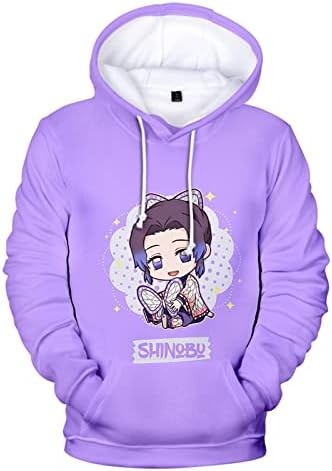 AMOMA Women's Girls' Anime Printed Cute Cartoon Nezuko Tanjirou Hoodie Pullover(S,ShinobuPurple)