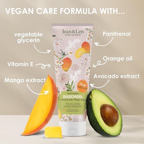 Jean-Len-Exotic-Shower-Gel-Mango-Avocado-revitalizing-formulation-for-a-noticeably-smooth-skin-feeling-gentle-skin-cleansing-without-parabens-silicones-vegan-shower-gel-845-Fl-Oz