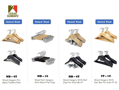 Kids Hangers With Metal Clips Pant Bar 4T-10 (Natural Wood) #TOP7