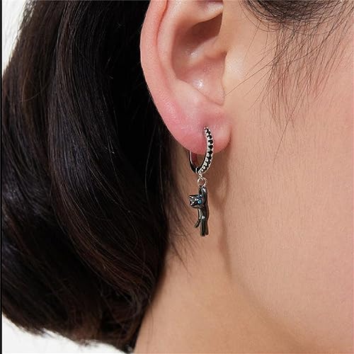 Cute Cat Dangle Hoop Earrings for Women Girls Cubic Zirconia Small Huggie Hoops Animal Pet Dangling Drop Earrings Couples Matching Earrings2