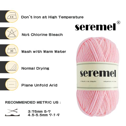 Seremel 3 Pieces Crochet Yarn Total 150G (426 Yards), 4-Ply Acrylic Yarn Skeins, Yarn For Crocheting And Knitting (Baby Pink) #TOP5