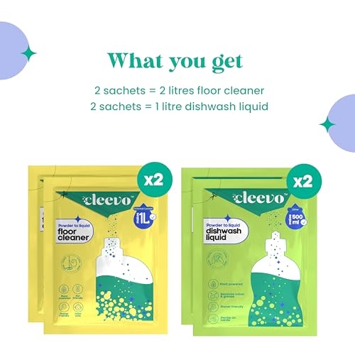 Image of Cleevo Smart Refill Combo - Dishwash Gel 1L + Floor Cleaner 2L | Non-Toxic Dish & Floor Cleaning Set | Kids & Pet Safe