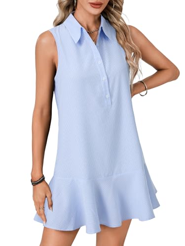 Image of Vrtige Women's Sleeveless Polo Dress Button Front Ruffle Hem Casual Golf Tennis Summer Mini Dresses