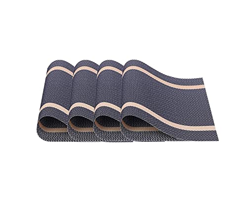 Image of YELONA Placemats Set of 8, Heat-Resistant Woven Vinyl Table Mats, Non-Slip & Washable Dining Tablemats for Kitchen & Dinner Decor, Dark Blue & Gold (45cm x 30cm)