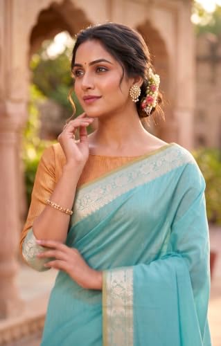 Image of Women's Pure Cotton Banarasi Silk Saree With Unstitched Blouse Piece