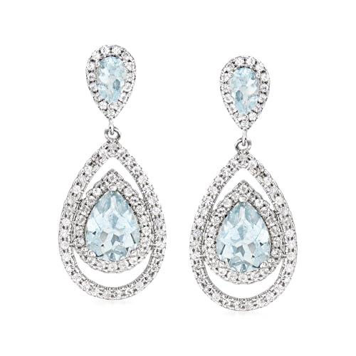 Ross-Simons 2.60 ct. t.w. Aquamarine and 1.40 ct. t.w. White Topaz Pear-Shaped Drop Earrings in Sterling Silver