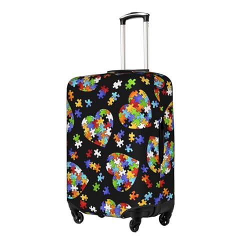 Medium Suitcase Cover Protector â€“ Autism Awareness Puzzle Pieces Heart Print Luggage Travel Accessories Stretch Baggage Case with Invisible Zipper2