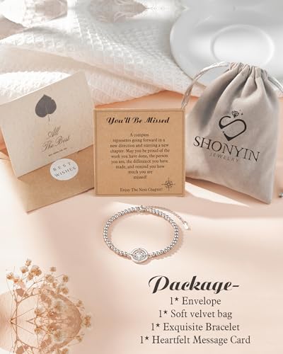 Shonyin Retirement Gifts for Women 2025 Coworker Leaving Gifts, Compass Bracelet You Will Be Missed Farewell Going Away Goodbye Gifts for Coworker Friends Her Woman Manager Boss Teacher Employee 6