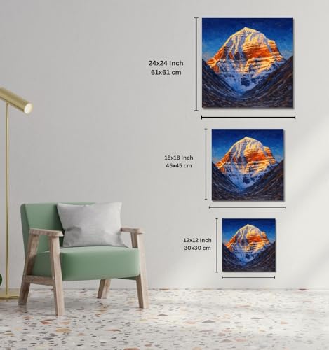Image of Kunj Cart Mount Kailash Painting | 10+ DESIGNS | Kailash Parvat Canvas Painting for Living Room, Temple Home & Office Wall Decoration (Kailash Mountain Painting, 12x12 Inch, Framed)