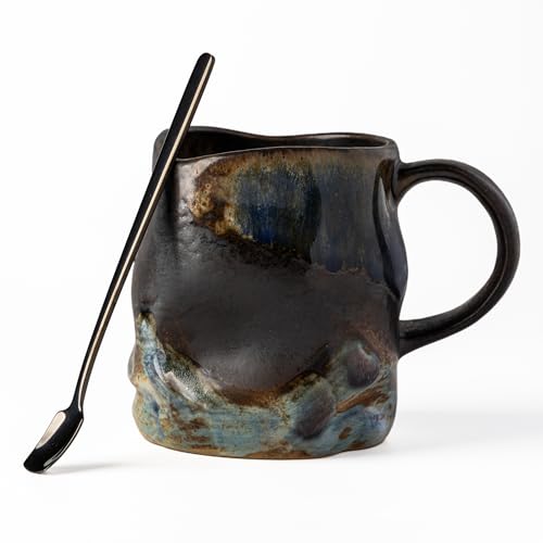 Taza de cerámica cerámica de 11 oz con cuchara y pintura artesanal
