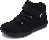 WHITIN Boys Girls Wide Width Barefoot Shoes Little Big Kids High Top Minimalist Zero Drop Sneaker Size 2.5 Casual Walking Tennis Running Training Sports School All Black 34
