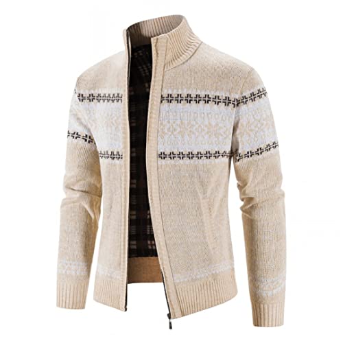 Men Knitted Sweater Jacket Print Stand Up Collar Sweater Cardigans Coat Thicker Warm Outwear4