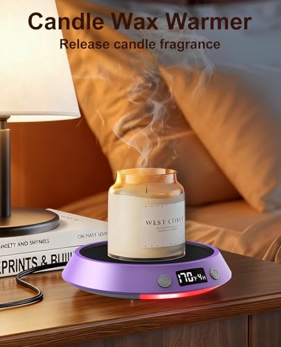 Image of Kepwam Coffee Mug Warmer - 50W Electric Coffee Warmer for Desk 3 Temp Settings & 2-9 Timer Smart Cup Warmer for Desk Candle Warmer Plate with LED Lights Beverage Tea Milk Warmer for Home & Office