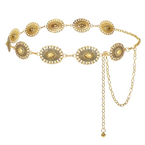 WERFORU Damen Western Kettengürtel Verstellbar 110-150cm Taillenkette Metall Gold/Silber Cowgirl Accessoire für Kleider Party Hochzeit Antikes Gold
