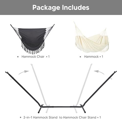 Image of SUNCREAT 2-in-1 Convertible Portable Hammock with Stand, Natural Tassel