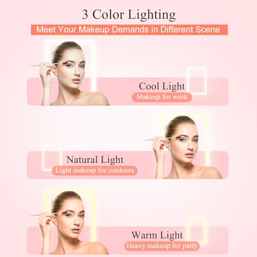 Image of FUNTOUCH Rechargeable Travel Makeup Mirror with 72 Led Lights, Portable Lighted Makeup Mirror, 3 Color Lighting, Dimmable Touch Screen, Type C, Tabletop LED Folding Cosmetic Vanity Mirror (Pink)