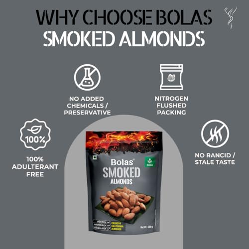 Image of Bolas Smoked Almonds 200g | Smoked Badam | Zero Cholesterol | Rich in Protein | Roasted Crunchy Delicious Healthy Snack | Nuts & Dry Fruits