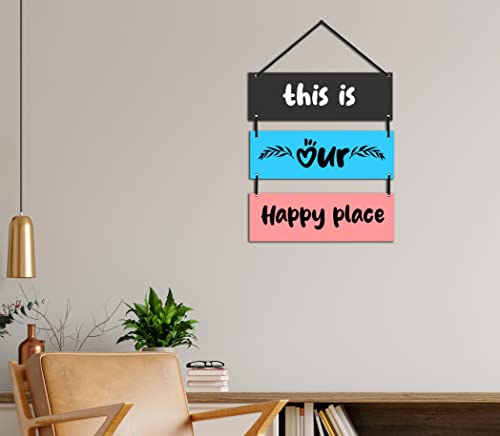 Image of Expleasia, Exuberant & Luxury Decor Decorative Wall Hanging Wooden Decoration Item for Home Office Living Room Bedroom Decoration Items Home Decor Gift Items (This Is Our Happy)