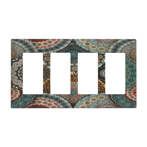 Wpshijia Placca decorativa per interruttore della luce, stile bohémien, vintage, floreale, bohémien, mandala, quadrupla, 4 uscite, placchetta decorativa per soggiorno, camera da letto, bagno