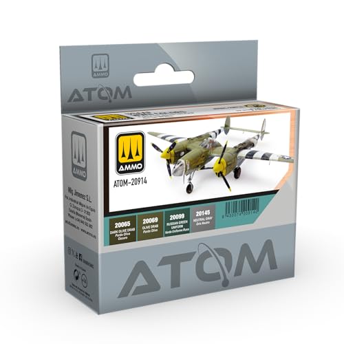 Mig Jimenez AMMO ATOM Set de Colores Acrílicos para Aerógrafo USAAF WWII, 4 Colores de 20 ml, Pintura para Aviones Segunda Guerra Mundial