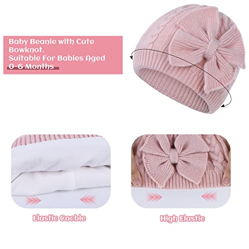 Zando Winter Knitted Baby Hat For Girls Warm Lined Infant Caps Toddler Girls Hat Autumn Cute Bow Classic Beanie Pink 6-12 Months #TOP3