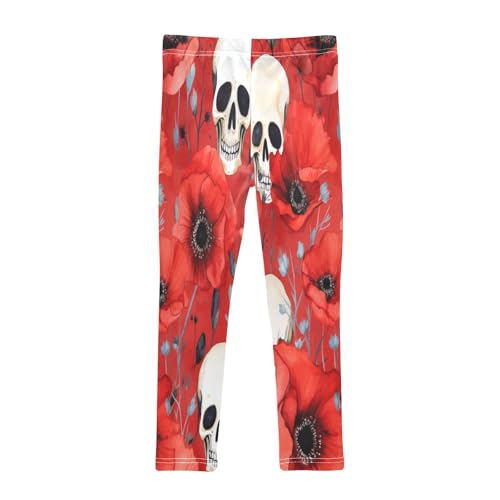 Toddler Girls Leggings Printed Yoga Pants Leggings Red Flower White Skull for Kids2