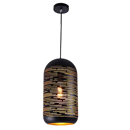 Lustre suspension rétro style industriel avec abat-jour en fer forgé géométrique noir
