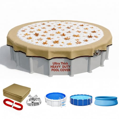 [Ultra Thick] 24FT Round Winter Pool Covers for Above Ground Pool Covers Easy Install 195GSM 500D,UV...