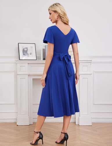 Image of Gardenwed Womens Cocktail Dress Wedding Guest Semi Formal Wrap V Neck Short Sleeve Ruched A Line Midi Dresses with Belt