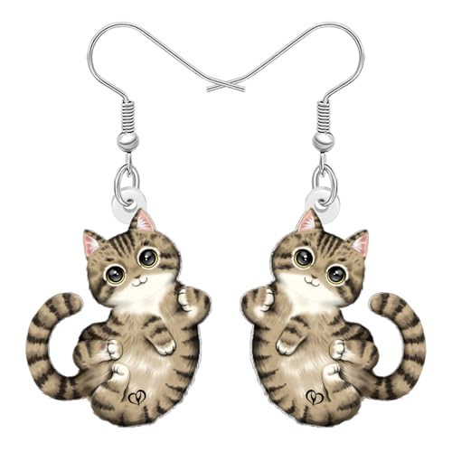 BONSNY Adorable Cute Lucky Dangle Tabby Cat Earrings, Cartoon Design,