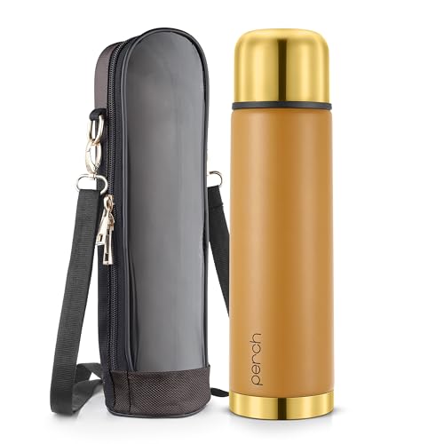 Image of Perch California Stainless Steel Water Bottle 1 LTR | Hot & Cold Flask | ISI Certified | Vacuum Insulated | Leak Proof | BPA Free | for Office, School, Gym & Travel | Gold-Amber | Crafted by Pexpo