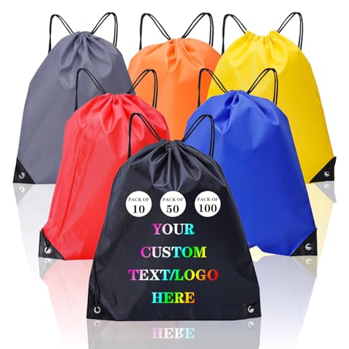 Custom Drawstring Backpacks Bags 10/50/100/200/500Pack Bulk Drawstring Bags Promotional Items with Your Logo Great for Travelling,Sports,Gym and for Everyday Use
