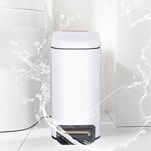 Siapapla Small Bathroom Trash Can With Lid,Step Pedal Stainless Steel Garbage Can,Slim And Narrow Rectangular Trash Bin,Inner Bucket For Bedroom,Kitchen,Office,1.6 Gal/6L,White #TOP6