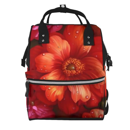 Sac à dos de voyage floral rouge pour poussette et ordinateur portable