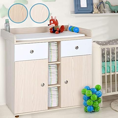 Infantastic® Baby Changing Unit - with Drawers, Closed Compartments, 90/69/92 cm, MDF Wood Particles, Choice of Colours - Station, Changer, Chest of Drawers for Baby Rooms, Nursery Furniture Cover